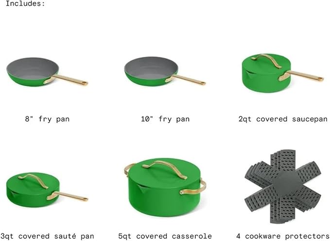 12-Piece Ceramic Nonstick Cookware Set Pots and Pans with Strainer Lids (Kelly Green)