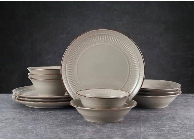 12-Piece Dinnerware Set Stoneware Ceramic Tableware Hotel Plate and Bowl Dinner