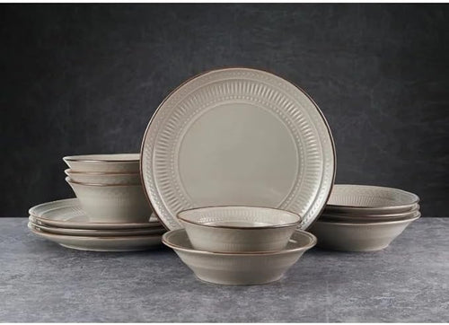 12-Piece Dinnerware Set Stoneware Ceramic Tableware Hotel Plate and Bowl Dinner
