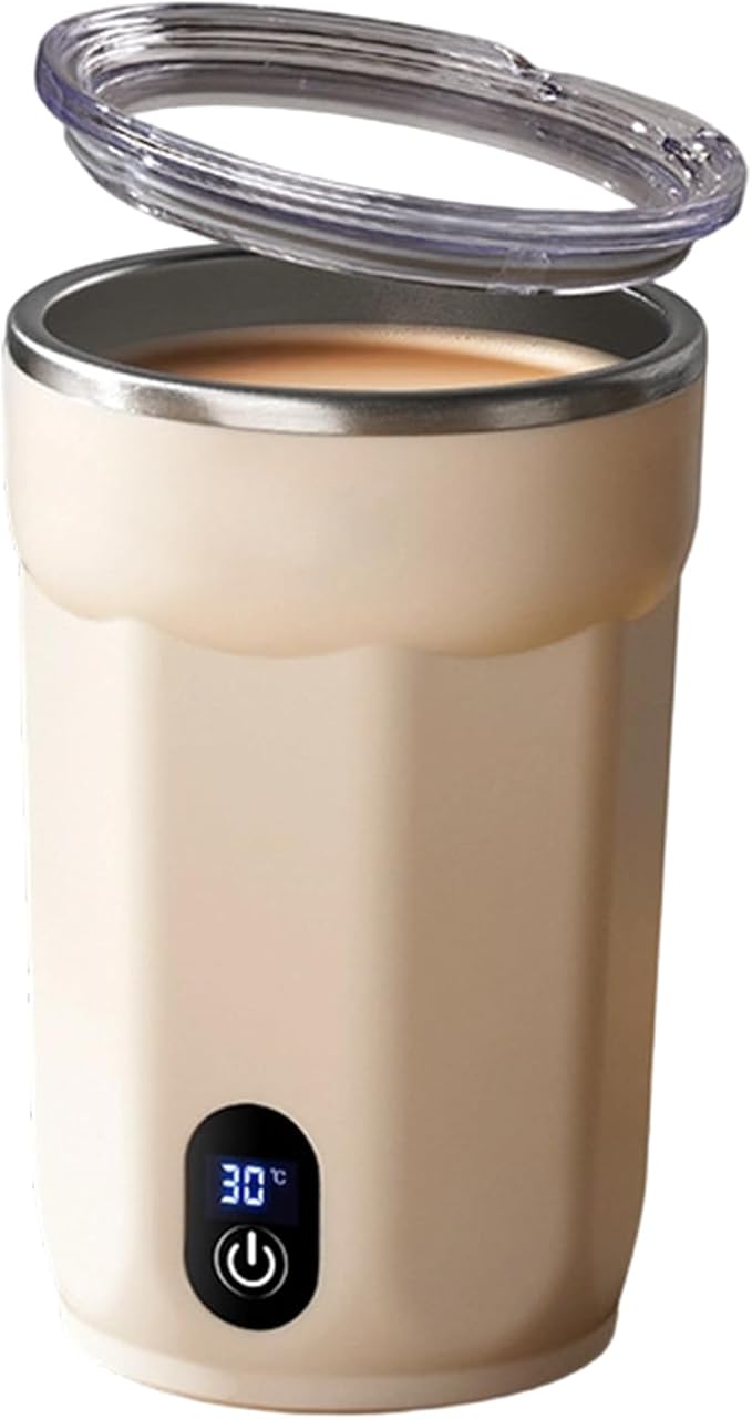 Self Stirring Coffee Mug – ABS 316 Stainless Steel 300ml | Automatic Mixing Cup Magnetic Electric Stirrer With Temperature Display | Portable Rechargeable Mixer For Coffee Milk Cocoa Travel Office