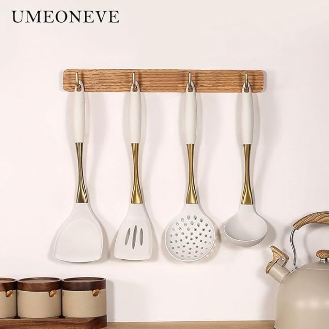 White And Gold Silicone Cookware Set 9-Piece Universal Kitchen Utensilsgold with white kitchen utensilsSilicone Spatula Cooking Spoons for Nonstick Cookware Golden Stainless steel Handle