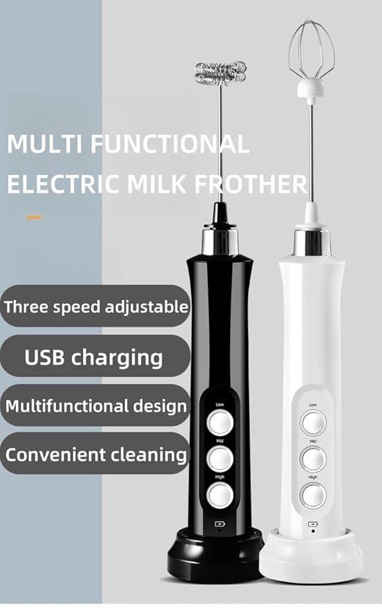 Immersion Blender Handheld 3-in-1 Hand Blender Electric with USB Rechargeable 3 Speeds Stainless Steel Blade Stick Blender with Whisk for Coffee LatteHot Chocolate Egg (Green)