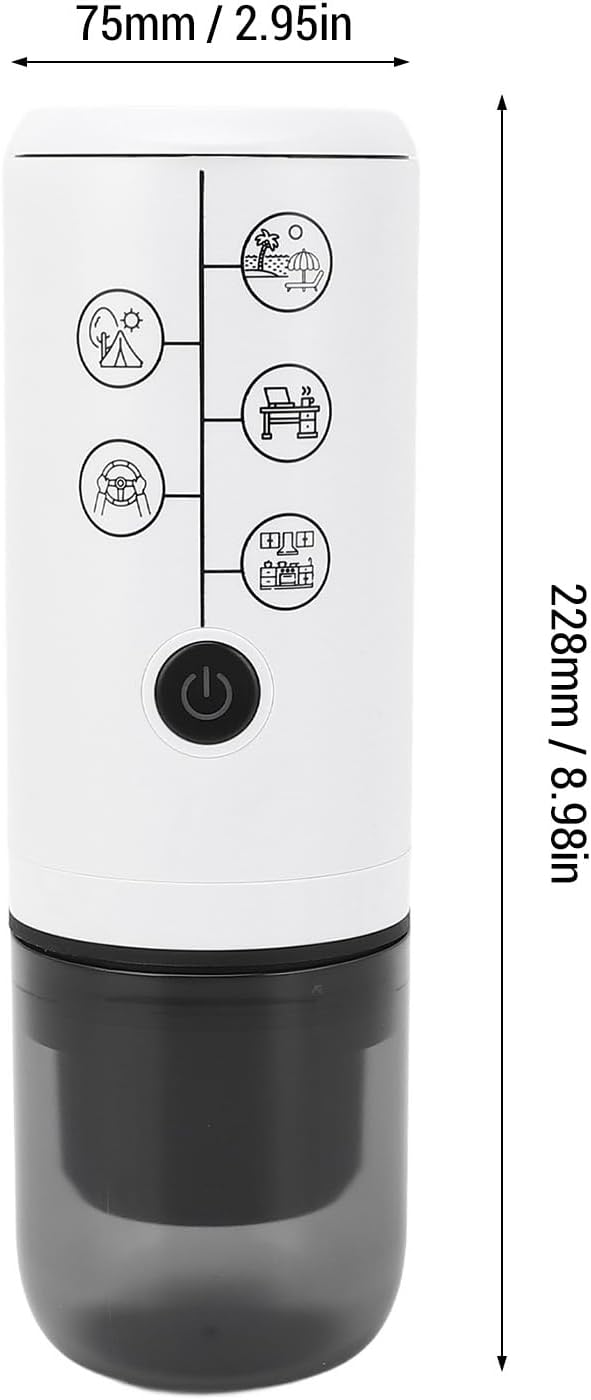 LiebeWH Cordless Rechargeable Coffee Machine Portable Electric Capsule Coffee Maker with 17 Bar Pressure for Travel Office Camping Lightweight Compact Design (White)