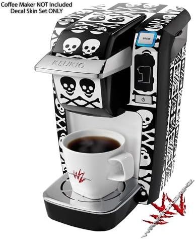 Decal Style Vinyl Skin compatible with Keurig K10 / K15 Mini Plus Coffee Makers Skull And Crossbones Pattern Bw (COFFEE MAKER NOT INCLUDED)