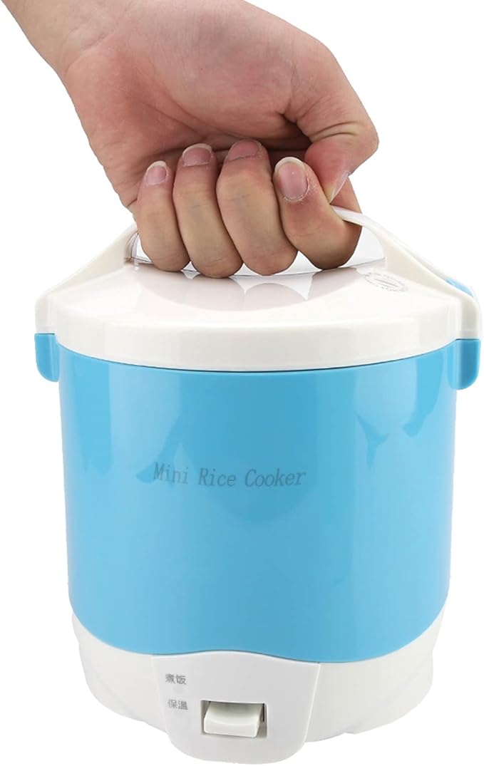 Mini Rice Cooker1.6L Portable Travel Single Small Rice Cooker with Keep Warm Function Anti Burning Non-Stick Coating Steamer for Grains White Rice Oatmeal Veggies(Blue)