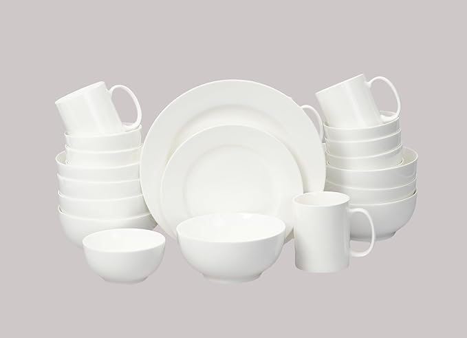 Bone China Rim Shape Elegance White 40pc Dinnerware Set