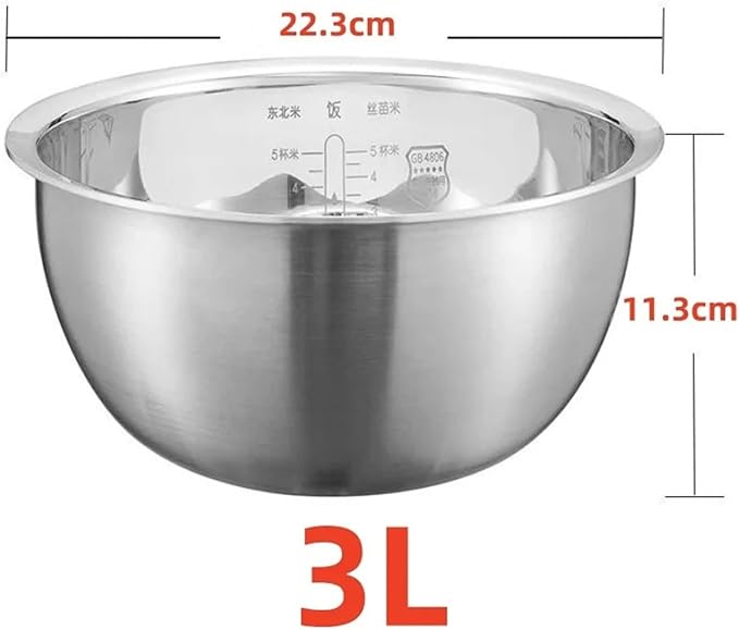 304 Stainless Steel 3L Rice Cooker Inner Bowl Compatible for Xiaomi IHFB01CM Uncoated Thick Kettle Replace The Inner Pot Rice Cooker Electric Rice Cooker Accessories