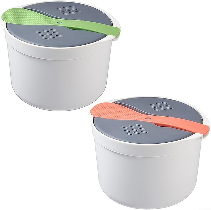 Microwave Rice Cooker Steamer Pot with Strainer Portable PP Material Kitchen Appliance for Rice Vegetables Pasta Soups Easy Dishwasher Cleaning Compact Design for Travel Use(Orange)