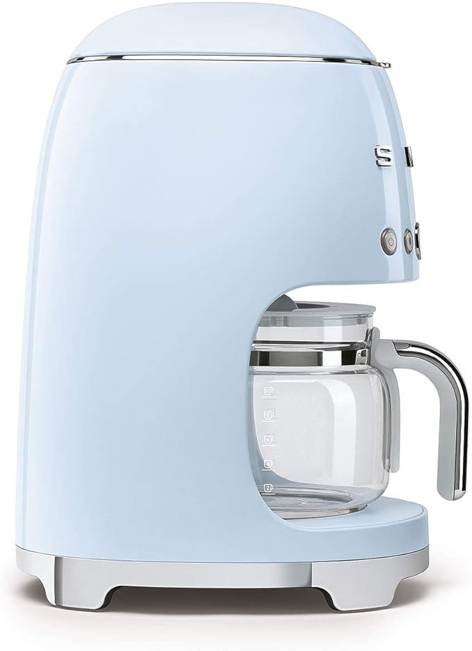 Smeg DCF02PBUK Drip Coffee Machine Auto-Start Mode Reuseable Filter Digital Display Anti-Drip System Aroma Intensity Option 1.4 Litre Tank Pastel Blue