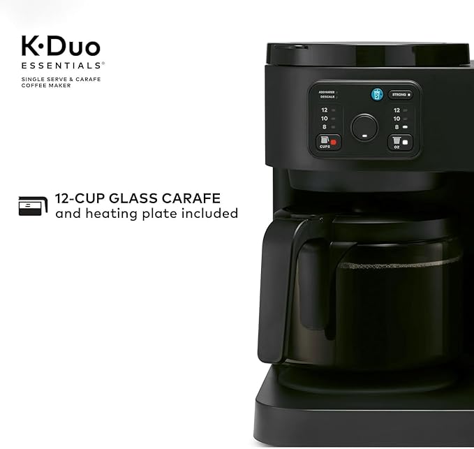 K-Duo Essentials Coffee Maker for Hot and Iced Drinks Single Serve KCup Pod Brewer and 12 Cup Carafe Drip Coffee Pot 72 oz Water Reservoir Perfect for Home &amp Office Use (Black)