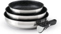 4-Piece Induction Cookware Set - Set of 3 Non-Stick Frying Pans 20 24 and 26 cm with Removable Handle - Stainless Steel - All Heat - PFOA Free - Silver/Black