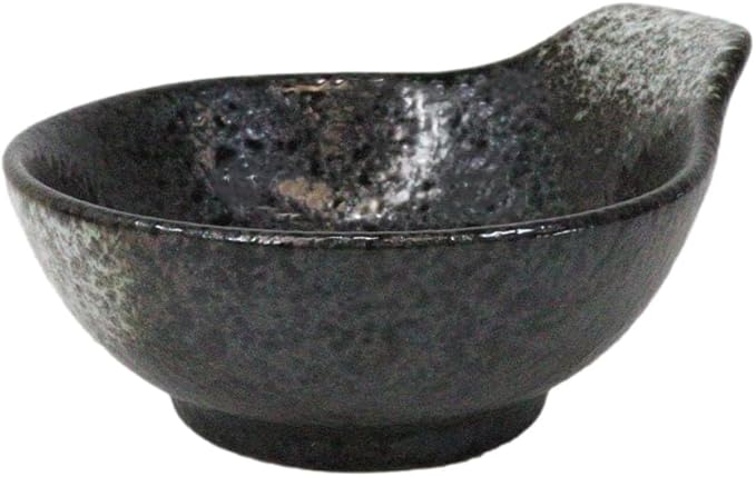 Ebros Gift Artistic Charcoal Grey Tone Hakumu Porcelain Collection Dinnerware Serveware Kitchenware Set Asian Japanese Restaurant Supply (Pack Of 5 Small Ponzu Sauce Miso Soup Bowls With Handle 5oz)