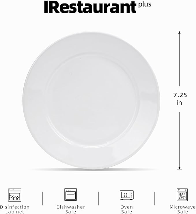Stoneware Wide Rim Commercial Grade Dinnerware (America White Plate 7 1/8) (America White 7.25in)