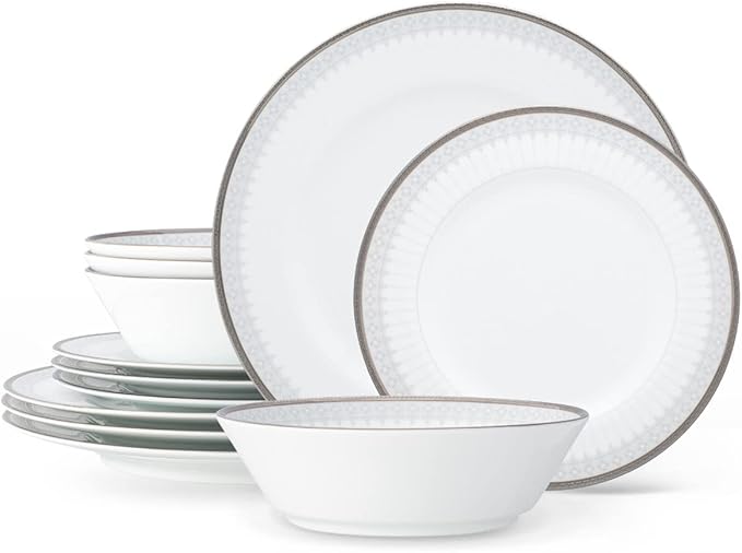 Noritake Silver Colonnade 12-Piece Dinnerware Set Service for 4