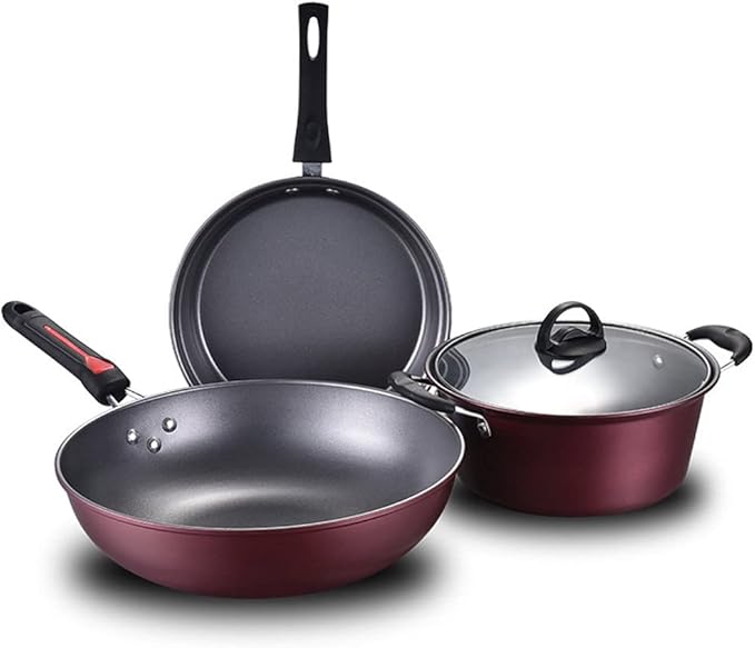 3Pcs Kitchen Cookware Set Non-Stick Cookware Frying Pan Cooking Pot &amp Pan Saucepan with Glass lid Home