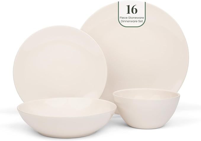 Larder &amp Vine Ceramic Stoneware Dinnerware 16-Piece Set 4 Place Settings (White)