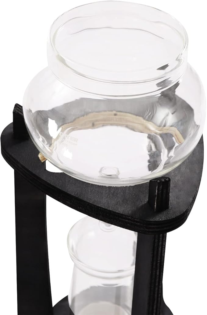 Cold Brew Coffee Maker 600 ml/20.29 oz Iced Coffee Tower Dripper Coffee Maker &amp Tea Maker 6-8 Cups High Borosilicate Glass Wood 304 Stainless Steel Copper - for Home Office (Grey)