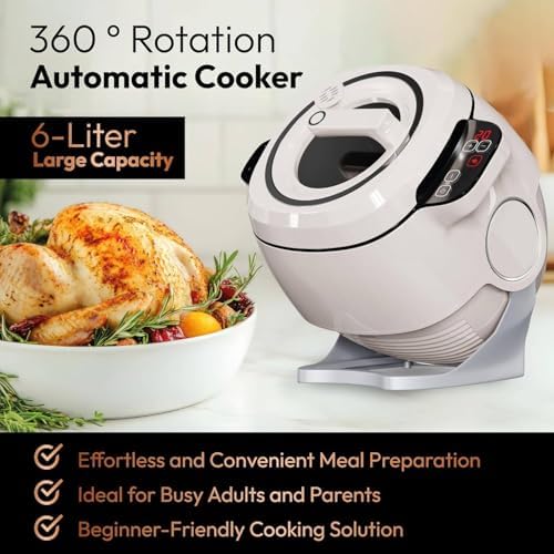 Automatic Cooking Wok Fried Rice Machine 6L Pot with Adjustable Speed 360° Automatic Stir Fry Robot for Stir Frying and Stewing