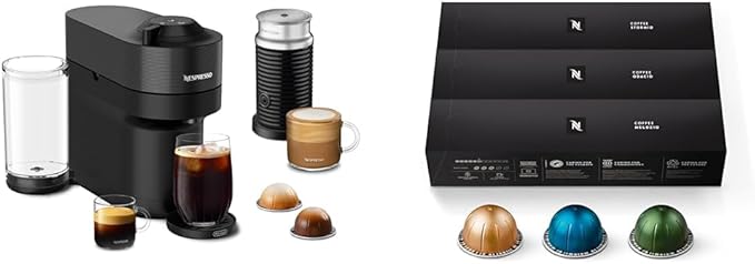 Nespresso Vertuo Pop+ Coffee and Espresso Machine by De'Longhi with Aeroccino Milk Frother Liquorice Black Capsules Vertuo Line