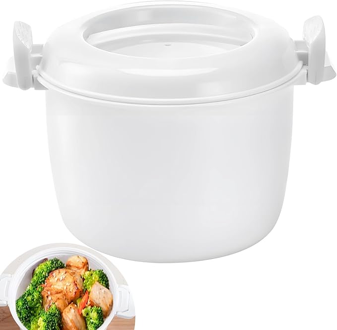 White Plastic Rice Cooker With Lid Large Microwave Small Portable Insulated Multi-Functional Travel Ideal Lunch Box