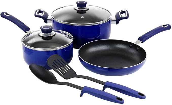 For 7 Piece Non Stick Aluminum Cookware Set In Blue