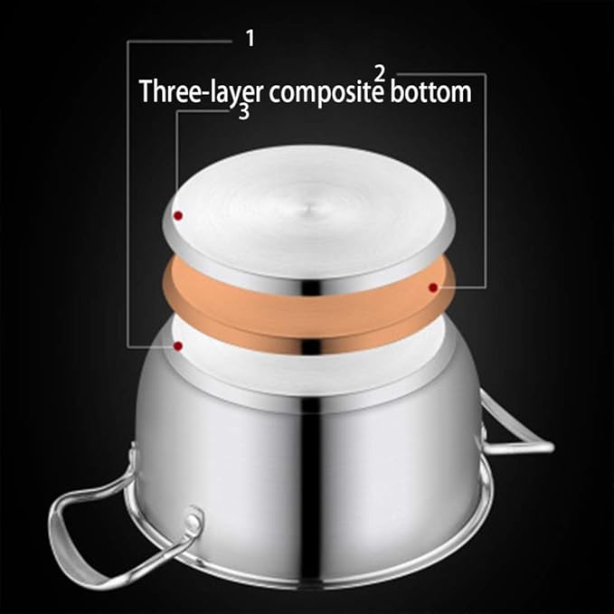 3-Piece Pot Set Polished Stainless Steel Cookware Glass Lid Pot Induction Cooker Induction Cooker Uncoated Soup Pot Wok Pan Easy to Clean Saucepans Sets