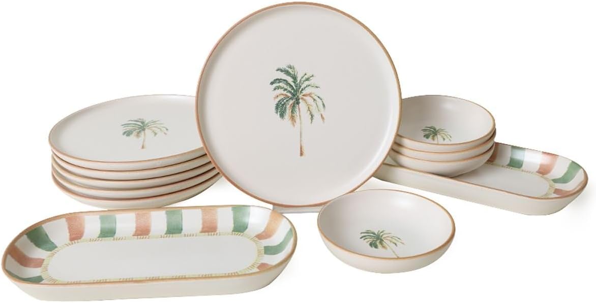 Dinnerware Set - Bronze Palm - 12 Pieces - 6 Persons - Stoneware