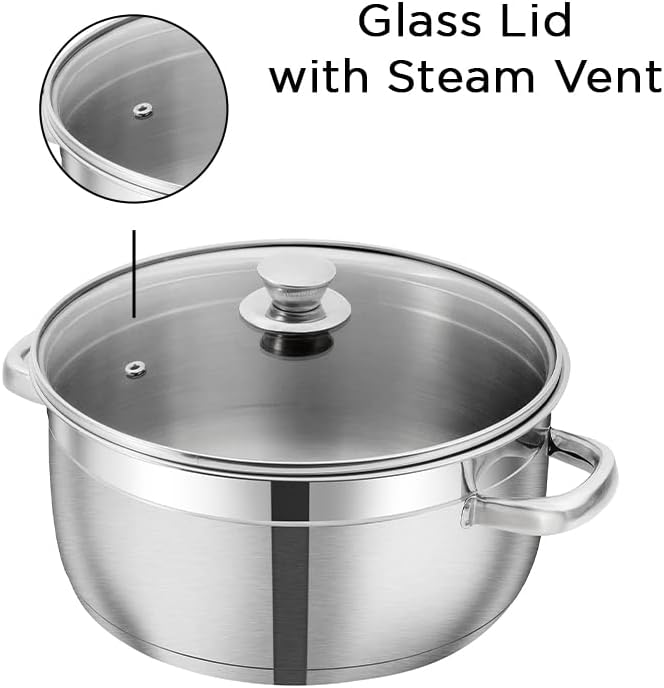 Vinod Bremen Stainless Steel Saucepot Set of 3 with Glass Lid | 2.5mm Thick Base | Riveted Sturdy Handle | | Induction and Gas Base - Silver
