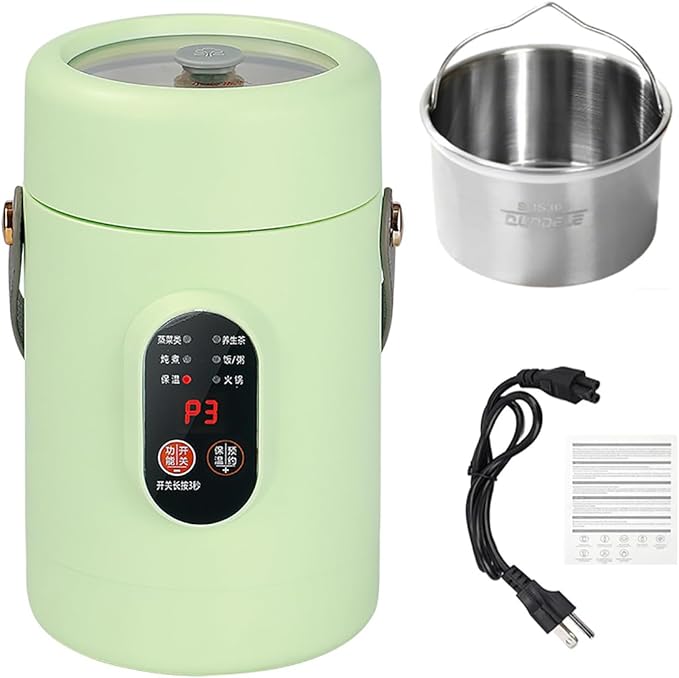 Multifunctional Health Pot 500W Portable Mini Electric Cooker with Ceramic Glaze Inner &amp Steamer Small Slow Cooker with 12-Hour Reservation for Porridge Rice Soup &amp Steaming (1200ml-Green