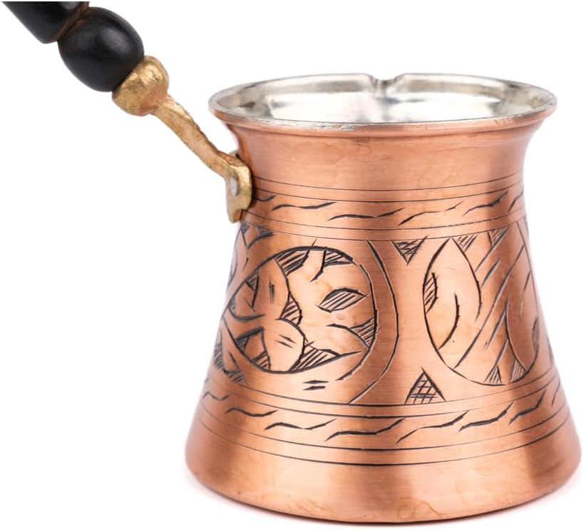 Copper Turkish Coffee Pot Cezve Carved Design for 8 People Traditional Coffee Maker Metallic Color One Piece - Copper One Size