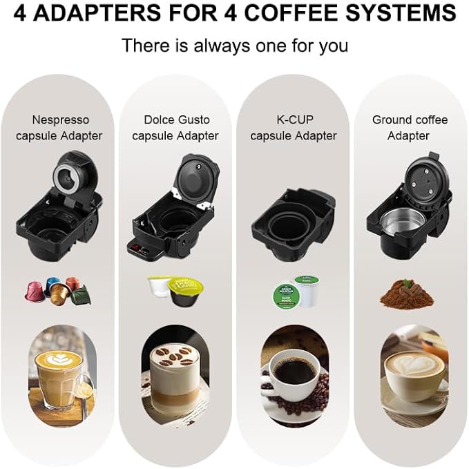 MK-603 Mini Multi Pod Coffee Maker with 260ml Portable Coffee Cup 4 in 1 Hot/Cold Single Serve Espresso Machine Compatible with K Cup Nes OriginalDG Capsules/Ground Fast Brew Black