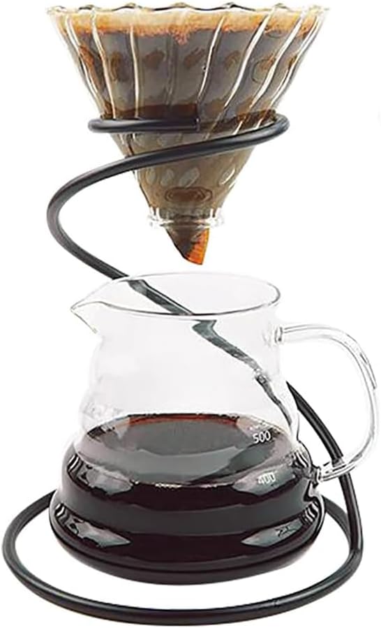 Pour Over Coffee Maker Set Includes Glass Coffee Dripper Metal Dripper Stand and Heat Resistance 600Ml Coffee ServerBlack