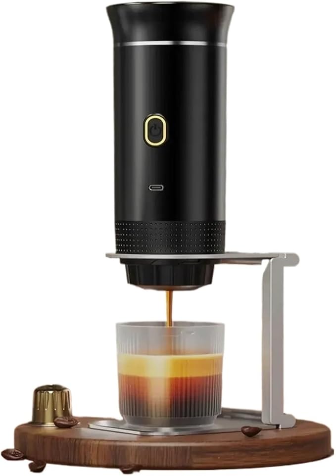 Wireless Electric Portable Espresso Coffee Machine For Car &amp Home Camping Maker 3-in-1 Capsule Powder Travel Coffee Maker(Dark Wood Grain)