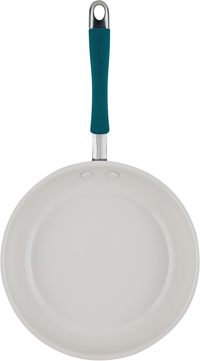 Rachael Ray Cucina Ceramic Nonstick Pots and Pans Set with Saucepans Frying Pans Stockpot Lids and Pan Protectors 10 Piece Non Stick Cookware Set Dishwasher Safe - Marine Blue