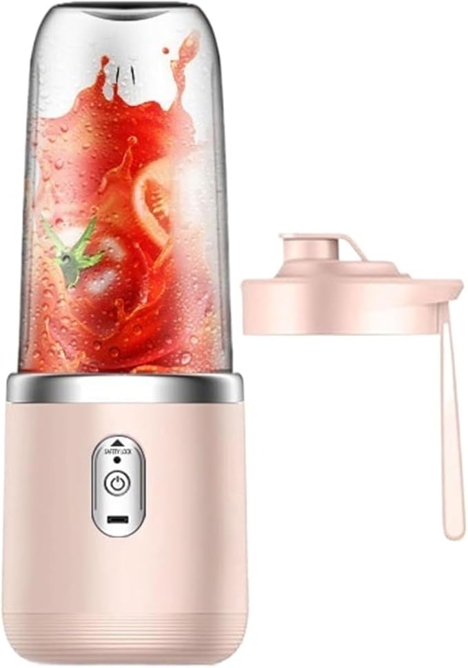Portable Juicer Blender 400ml Electric Fruit Juicer USB Charging Lemon Orange Fruit Juicing Cup Smoothie Blender Machine 2cups(Pink with one lid)