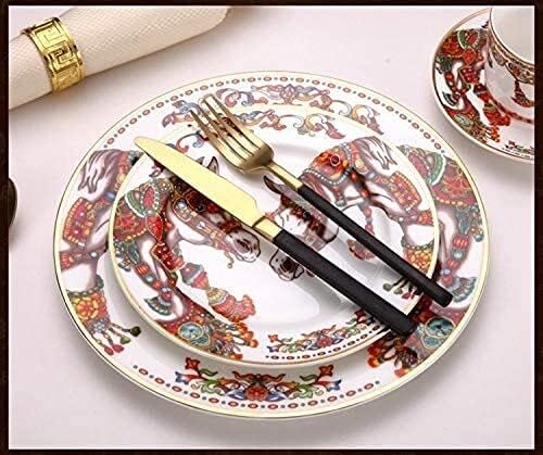 Dinnerware Sets - Luxury Dishes Service Set Ceramic Tableware Set Phnom Penh Dark Green Blue with Handle Multi-Size Plate Bowl Dish Household Kitchen SuppliesC