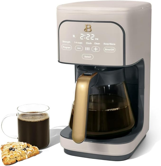 12 Cup Programmable Coffee Maker 24 Hour Auto Brew Touch Display Bold Strength Control Glass Carafe Reusable Filter Auto Shut Off (Porcini Taupe)