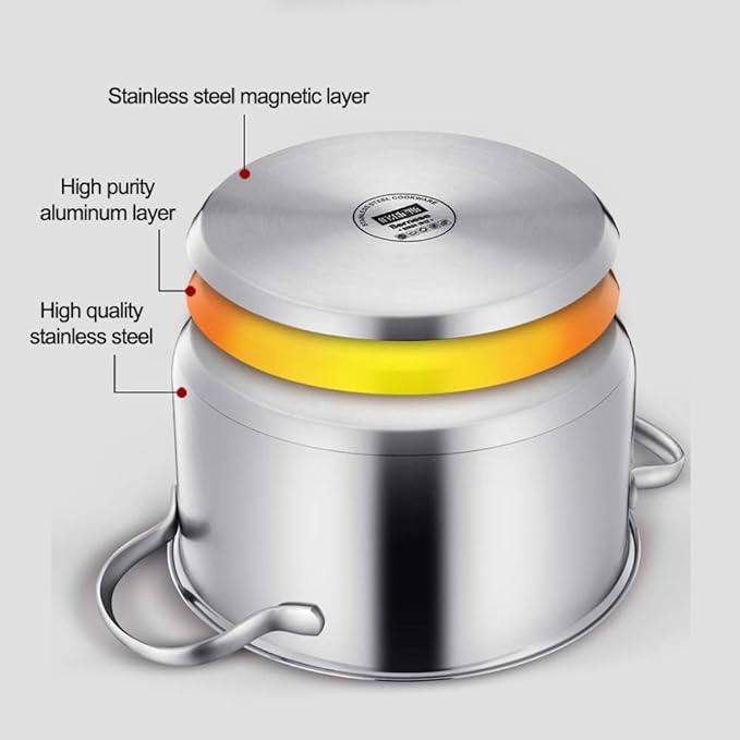 Cooking Pot Stainless Steel Cookware Set 3-Pieces Saucepans Set with Glass Lid Safe Uncoated Pot Suitable for All Hob Types