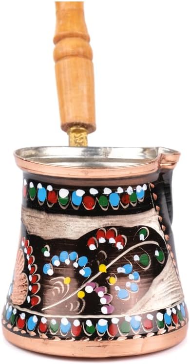 Copper Coffee Pot Enamel Handmade 5 Person Traditional Turkish Coffee Maker with Handle for Home Kitchen Use Black - Black One Size