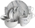 16 Piece Fine Marble Stoneware Dinnerware Set Black &amp White