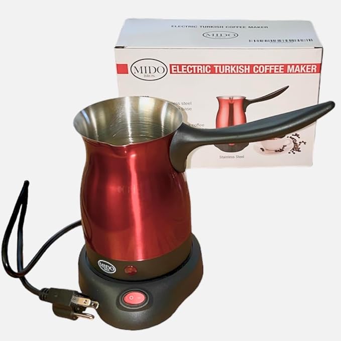 Electric Turkish Coffee Maker Kettle Pot Stainless Steel Cool Touch Handle Travel Size Fast Boil &amp Keeps Water Boiling for Arabic &amp Greek Coffee Tea 0.3L (RED)