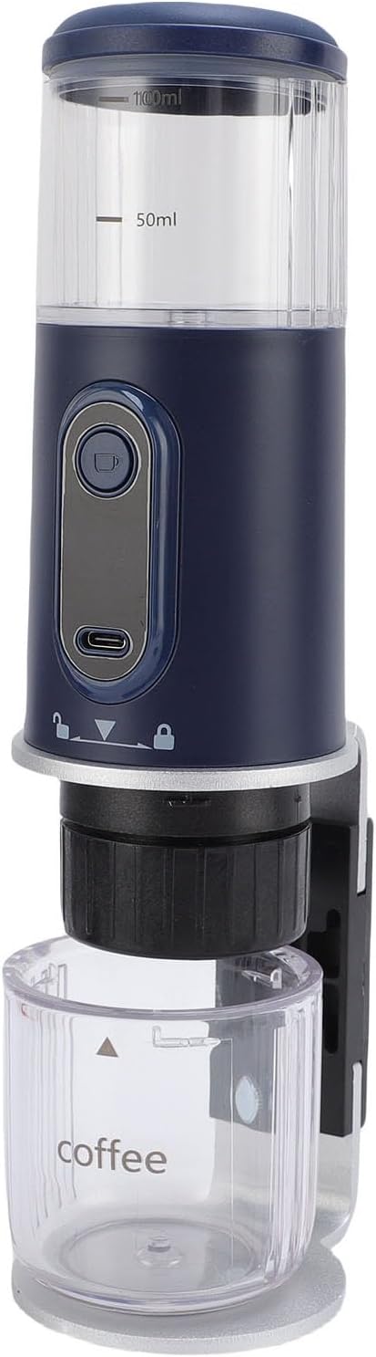 Handheld Capsule Coffee Maker for Car Camping – Efficient Extraction for Work Use – Portable Coffee Machine Compatible Ground (Navy Blue)
