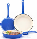 Hisencn Enameled Cast Iron Skillet - Ceramic Coated 8''/9.5''/11'' Fry Pan Set Gas/Induction/Electric/Oven Compatible 3 Size Frying Pans PTFE &amp PFOA Free Cast Iron Ceramic Cookware Cobalt Blu