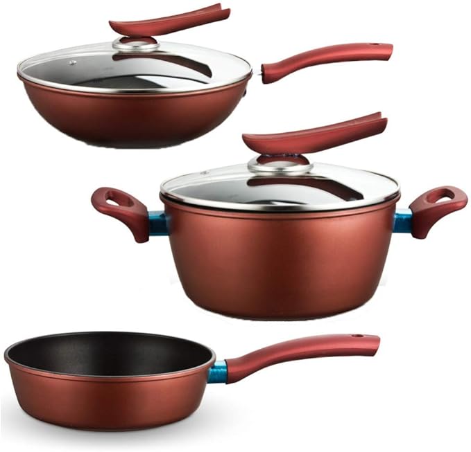 3 Pieces Cookware Pot &amp Pan Sets Saucepan Set Wok Frying Pan Induction Suitable Set ofCan Be Used in A Variety of Stoves Including Induction Cookers Cookware Set