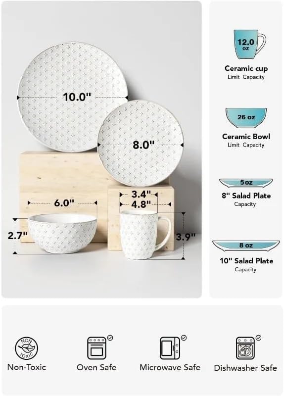 Dinnerware Sets 4 Piece Ceramic Plates and Bowls with Mugs Set Housewarming Gift