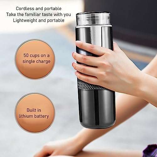 Asixxsix Portable Coffee Maker 2 in 1 Mini Handheld Coffee Machine Single Serve Coffee Brewer USB Rechargeable Auto Mini Coffee Maker for Car Travel Camping