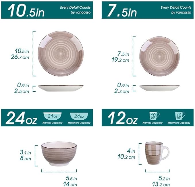 16 Pieces Porcelain Dinner Set Vintage Look Ceramic Plate with Dessert Bowl Mug