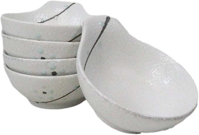 Ebros Gift Modern Yukino Hana Snow Flowers Ceramic Dinnerware Serveware Kitchenware Set Oriental Asian Restaurant Supply (Pack of 5 Soup Appetizer Dessert Sauce Shallow Bowls With Handle 5oz)
