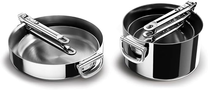 Joseph Joseph Space Steel 8-Piece Stainless Steel Sauce Pan Set with Lids Nesting with Folding Handles Induction &amp Oven Safe