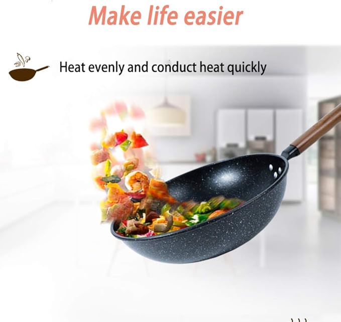 3-Piece Cookware Non-Stick Cookware Wok Frying Pan Soup Pot with Comfortable Handle Suitable for Gas Induction Cooker. Easy to Clean